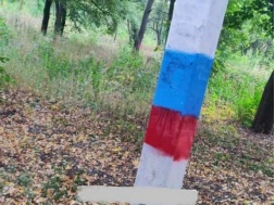 В Харькове неизвестные раскрасили столбы в парке в цвета российского флага