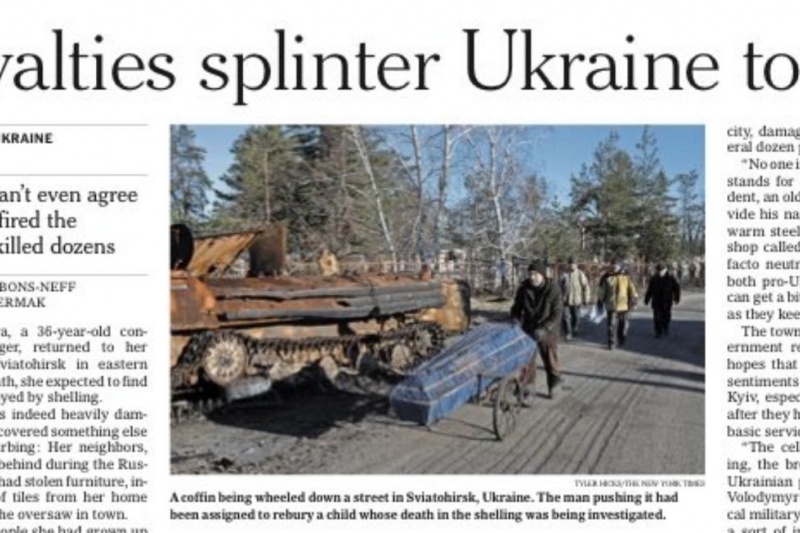 В репортаже из Святогорска New York Times признала, что жители города считают оккупантами украинцев, а не русских