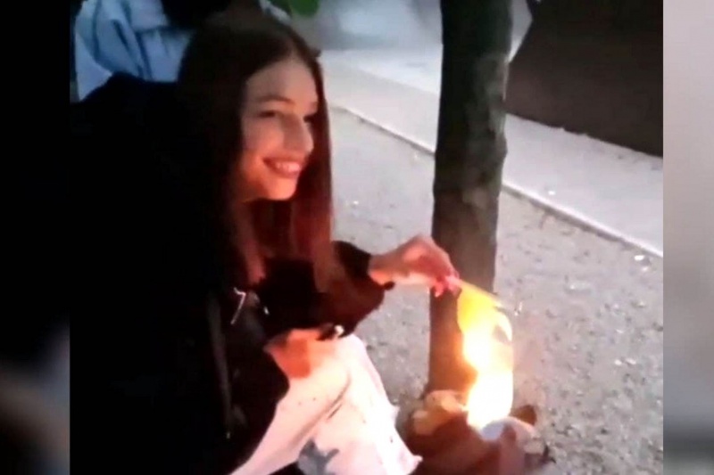 В Каменском девушка сожгла флаг Украины