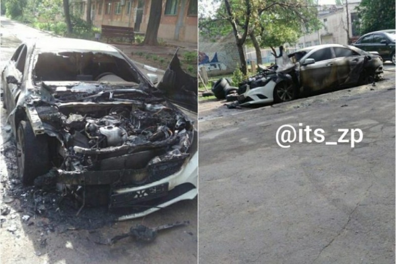 Соцсеть: в Запорожье сожгли белый Mercedes
