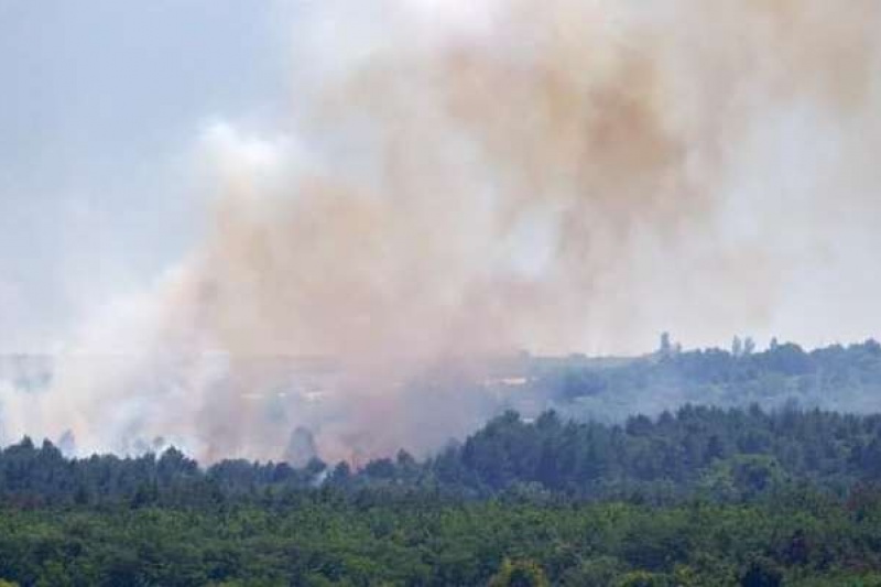 Масштабный пожар на Хортице: огонь тушат даже женщины