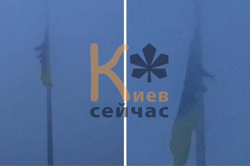 В Киеве снова порвался в клочья украинский флаг возле памятника «Родина-мать»